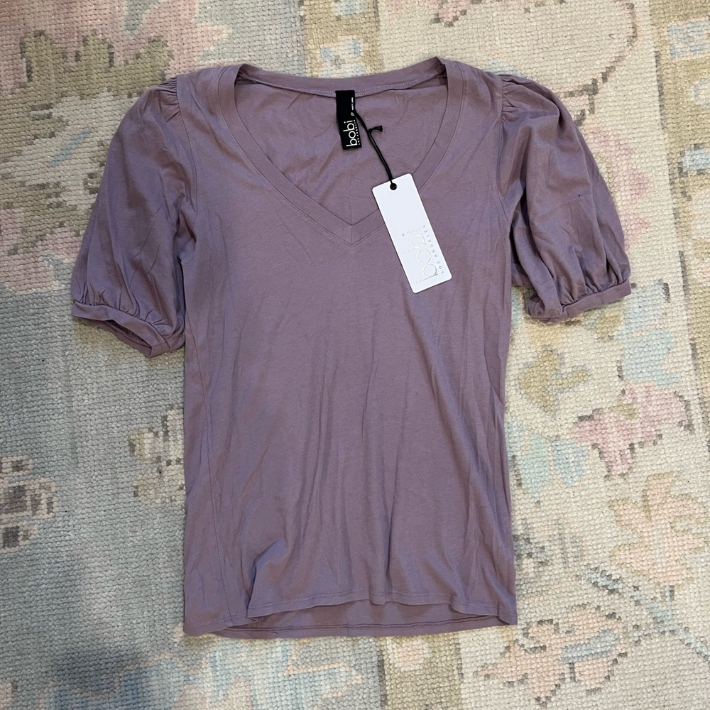NWT Nation LTD S/S Puff Sleeve V-Neck Top in Viola Purple